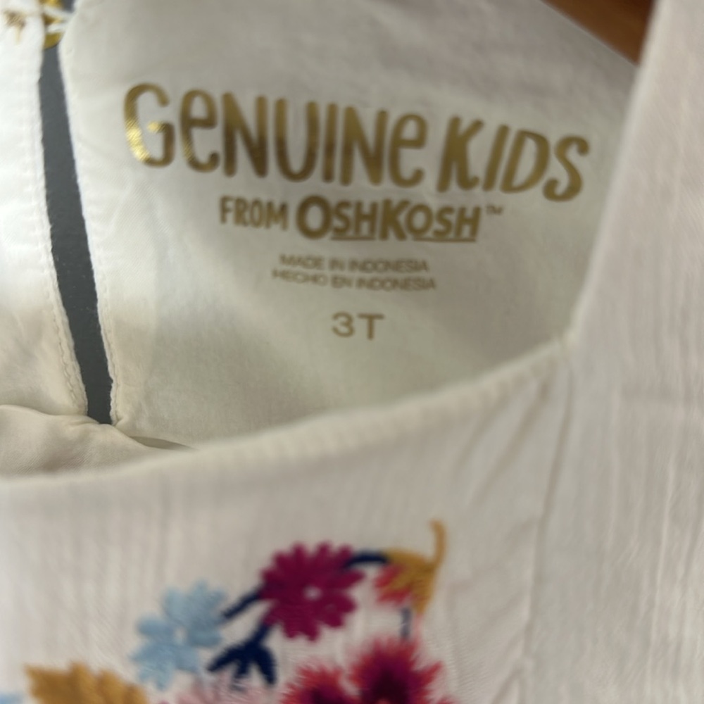 Baby Girls 3T White Blouse Floral Embroidery Top Short Sleeves Boho New - Picture 5 of 8